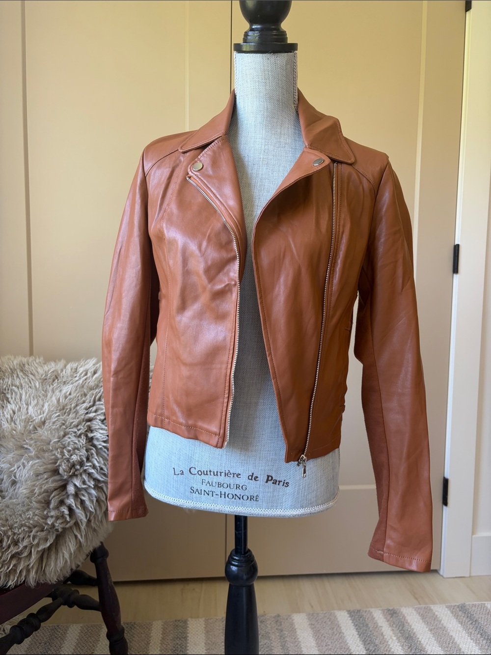 Dynamite Tan faux Leather Moto Jacket